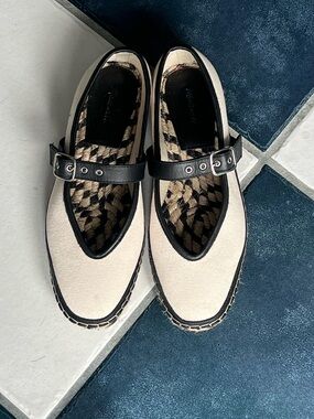 Madewell Canvas Mary Jane Espadrille Flats in Cream with Black Trim